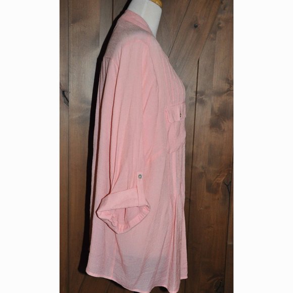Ruby Red Woman Pale Peach 3/4 Length Sleeve Button Down Blouse Size 2X - Picture 6 of 7